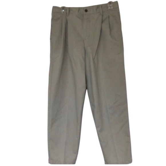 Izod Khaki Beige Dress Pants Pleats Pockets Husky Trouser School Pics Church Boy - Picture 1 of 16